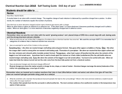 Chemical Reaction Quiz 2015 Self-Testing Guide DUE day of quiz