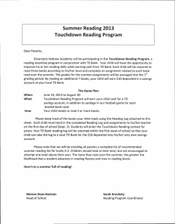 Summer Reading 2013 Touchdown Reading Program