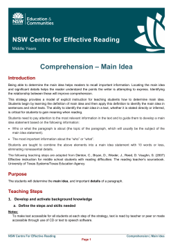Comprehension &ndash; Main Idea - NSW Centre for Effective Reading