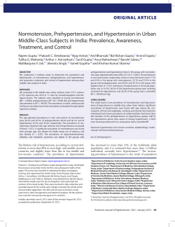 Normotension, Prehypertension, and Hypertension in Urban Middle