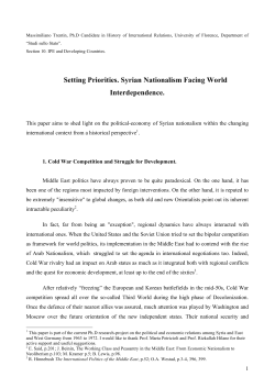 Setting Priorities. Syrian Nationalism Facing World Interdependence.