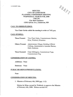 CITY OF LINDSTROM PLANNING COMMISSION MEETING