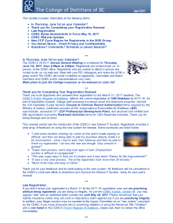 This Update includes information on the following items: Is Thursday