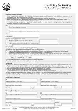 AIA Australia Lost Policy Declaration For Lost/Destroyed Policies