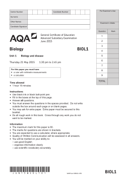A-level Biology Question paper Unit 01 - Biology