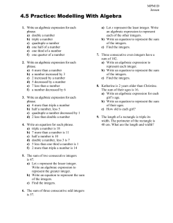4.5 Practice: Modelling With Algebra