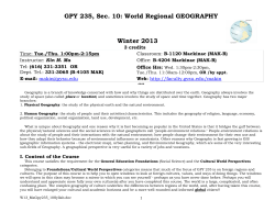 GPY 235, Sec. 10: World Regional GEOGRAPHY Winter 2013