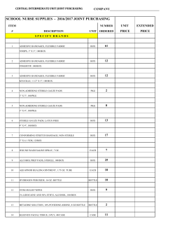 school nurse supplies - 2016/2017 joint purchasing