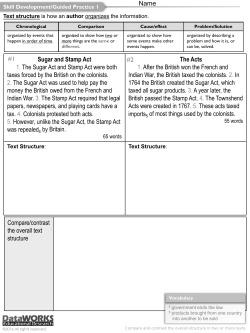 Compare/contrast the overall text structure Sugar and Stamp Act 1