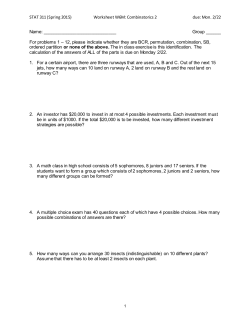 STAT 311 (Spring 2015) Worksheet W6M: Combinatorics 2 due