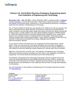 Infinera`s Dr. David Welch Receives Prestigious Engineering Award