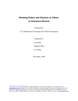 Housing Policy and Finance in China: A Literature Review