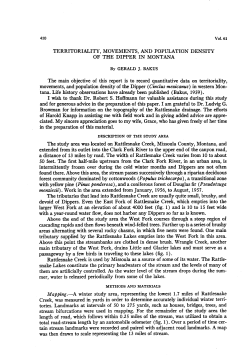Territoriality, Movements, and Population Density of the Dipper in