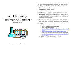 AP Chemistry Summer Assignment - Oakland Technical High School