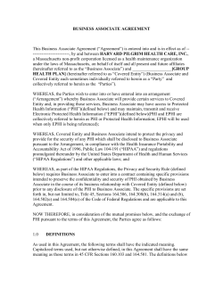 business associate agreement - Harvard Pilgrim Health Care