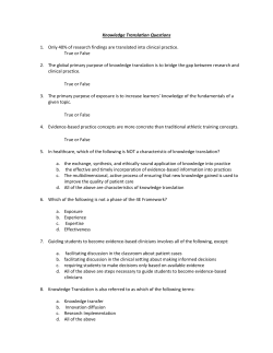 Knowledge Translation Questions 1. Only 40% of research findings