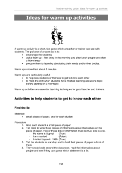 Ideas for warm up activities