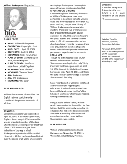 1 William Shakespeare biography QUICK FACTS &bull; NAME: William