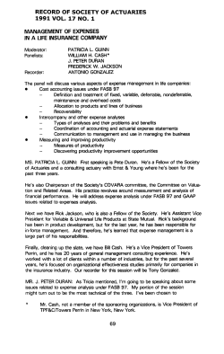 Management of Expenses in a Life Insurance Company