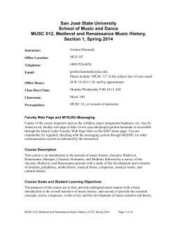 MUSC 012, Medieval and Renaissance Music History, Section 1