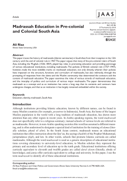 Madrassah Education in Pre-colonial and Colonial South Asia