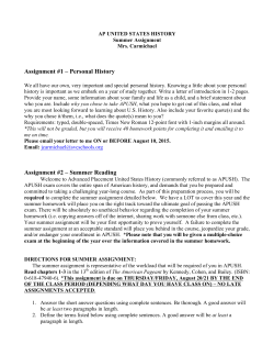 Assignment #1 &ndash; Personal History Assignment #2 &ndash; Summer Reading