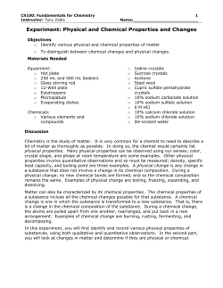 Experiment: Physical and Chemical Properties and Changes