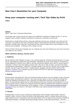 New Year`s Resolution for your Computer
