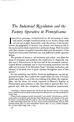 The Industrial cF(evolution and the Factory Operative in Pennsylvania