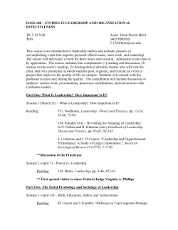 HASS 100 &ndash; STUDIES IN LEADERSHIP AND ORGANIZATIONAL
