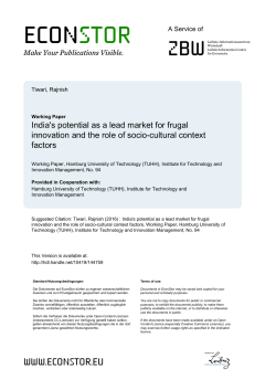 India`s Potential as a Lead Market for Frugal Innovation
