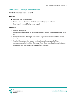Activity 1: Timeline of vaccine research Materials &bull; Computer with