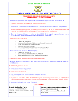 United Republic of Tanzania TANZANIA INSURANCE