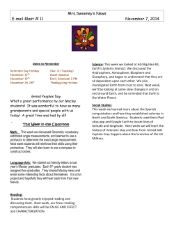 Mrs.Sweeney`s News E-mail Blast # 11 November 7, 2014