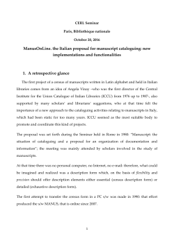 ManusOnLine. the Italian proposal for manuscript cataloguing: new