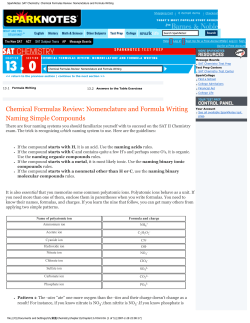 Chemical Formulas Review: Nomenclature and Formula Writing
