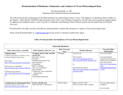 Documentation of Databases, Summaries, and Analyses of Texas