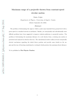 Maximum range of a projectile thrown from constant