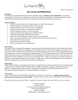 Now hiring: ENTOMOLOGIST - Louisiana Mosquito Control
