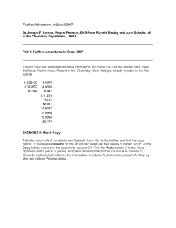Further Adventures in Excel 2007 By Joseph F. Lomax