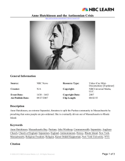 Anne Hutchinson and the Antinomian Crisis