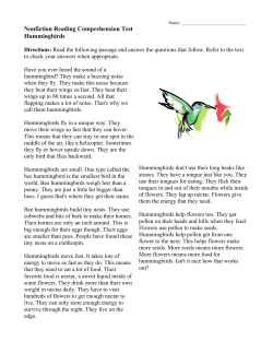 Nonfiction Reading Comprehension Test Hummingbirds