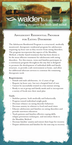 Adolescent Residential Program For Eating Disorders