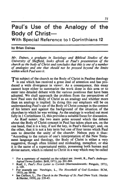 Paul`s Use of the Analogy of the Body of Christ