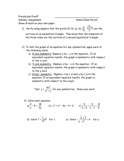 Summer Assignment Precalculus PreAP 2015