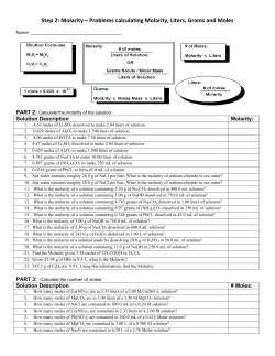 Step 2: Molarity &ndash; Problems calculating Molarity, Liters, Grams and