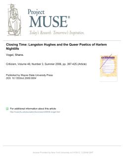 Closing Time: Langston Hughes and the Queer Poetics of Harlem