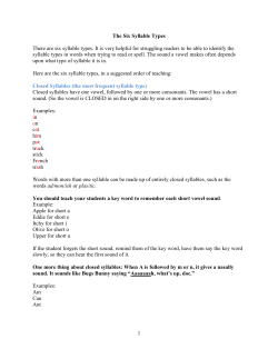 Six Syllable Types - The Syracuse City School District