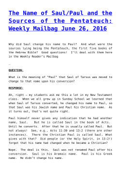 The Name of Saul/Paul and the Sources of the Pentateuch: Weekly