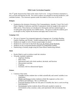 Fifth Grade Curriculum Snapshot The 5 grade classroom has Christ